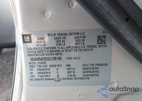 2012 Buick Enclave из США, поврежденный, VIN 5GAKRAED3CJ136199